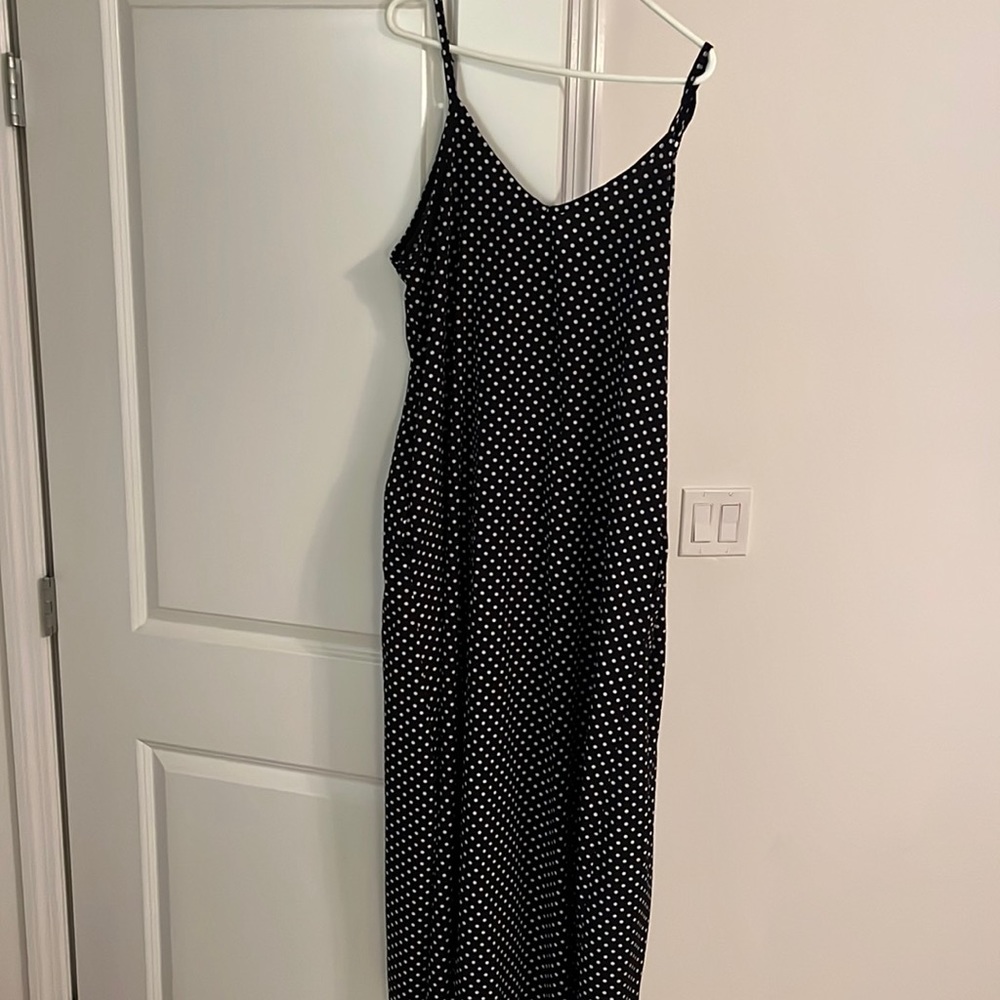 Polka Dot Black Maxi Dress with Pockets